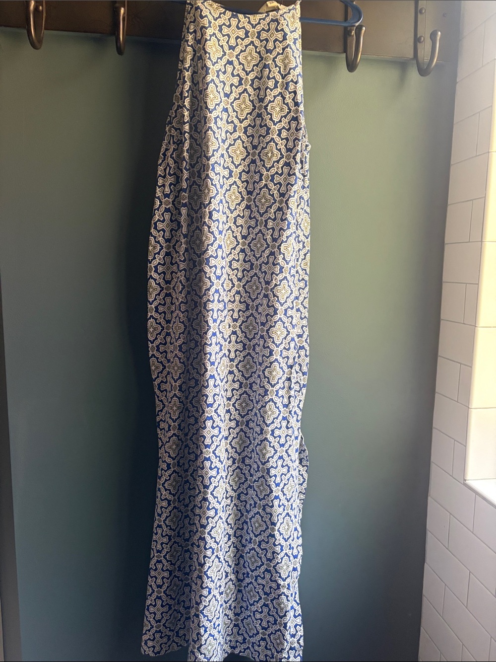 Blue and White Patterned Maxi Dress